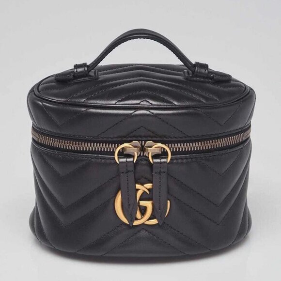 Gucci Black Quilted Leather Marmont Mini Round Backpack Bag - Picture 1 of 11